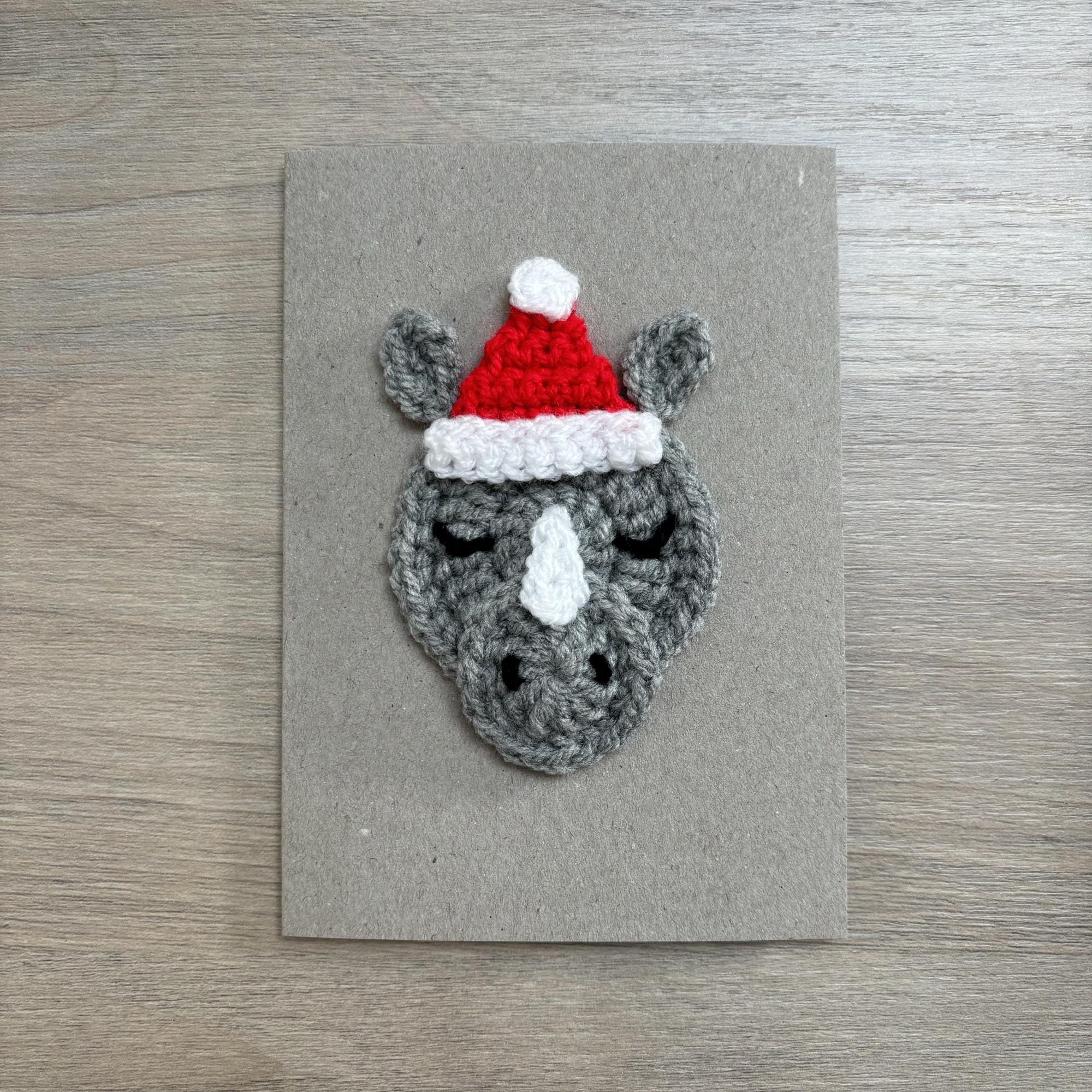 Crochet Christmas Rhino 100% Recycled Greetings Card