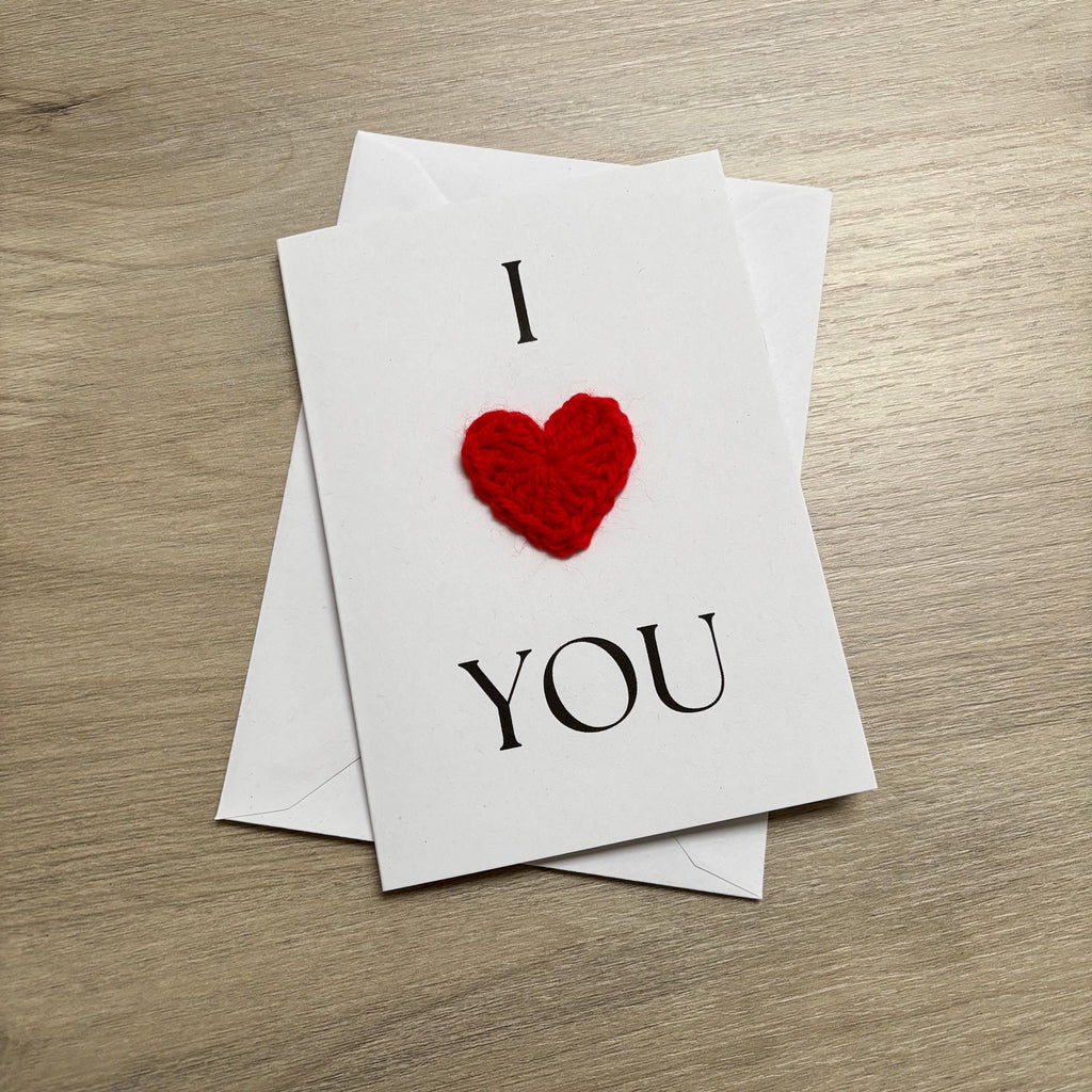 Crochet 'I Heart You' 100% Recycled Valentine's Card A6