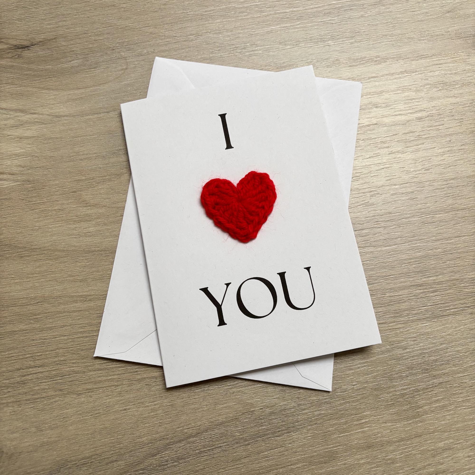 Crochet 'I Heart You' 100% Recycled Valentine's Card A6