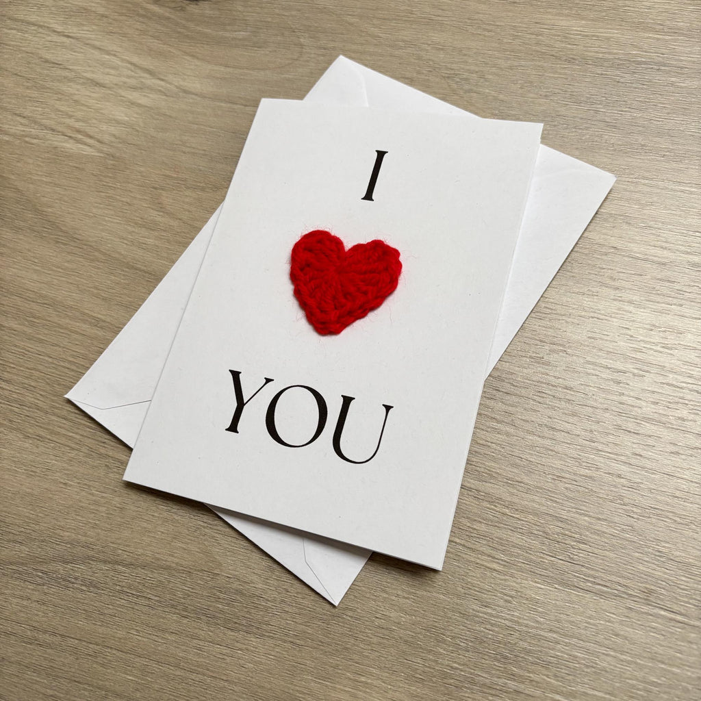 Crochet 'I Heart You' 100% Recycled Valentine's Card A6