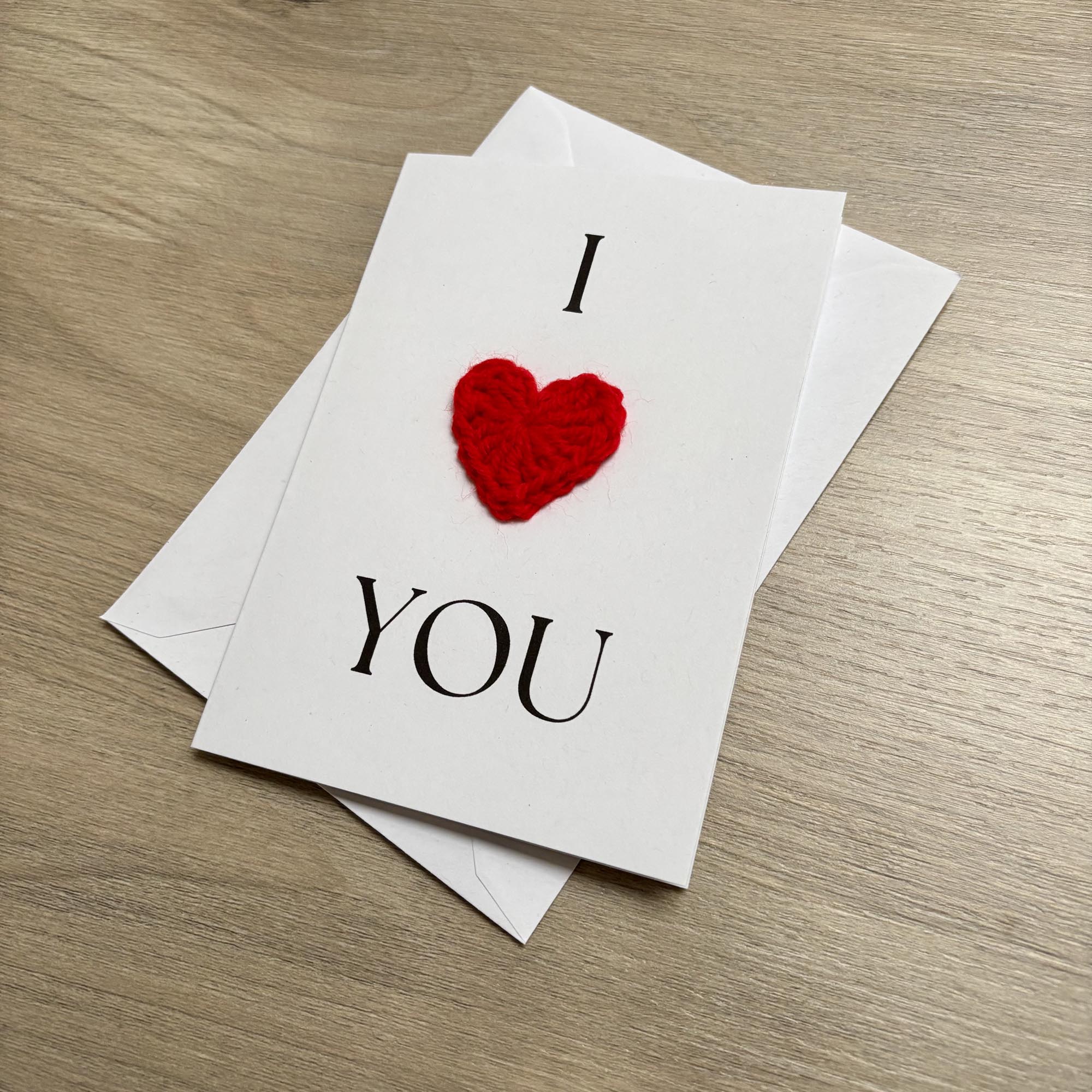 Crochet 'I Heart You' 100% Recycled Valentine's Card A6