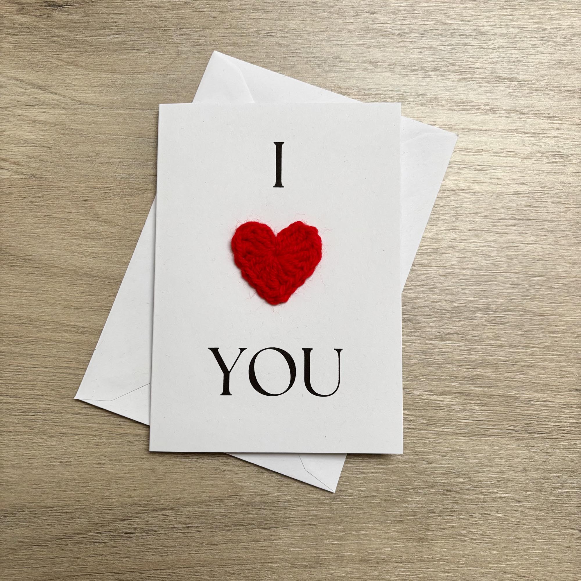 Crochet 'I Heart You' 100% Recycled Valentine's Card A6