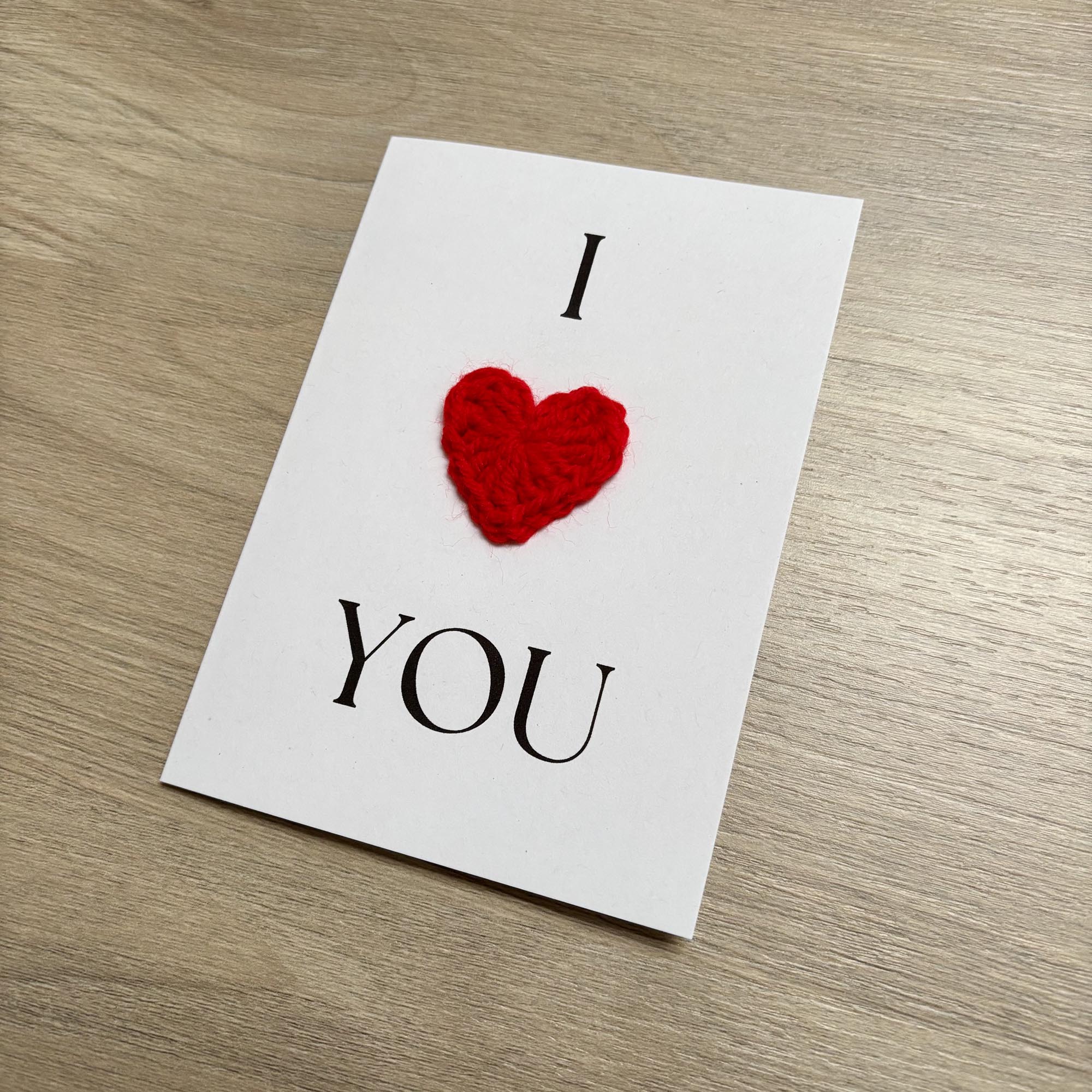 Crochet 'I Heart You' 100% Recycled Valentine's Card A6
