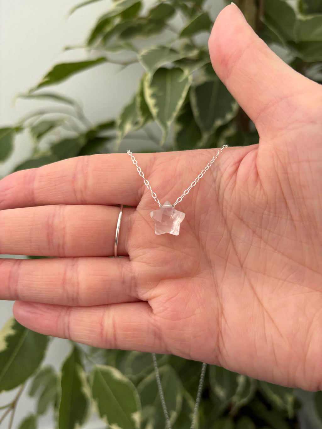 Sterling Silver Rose Quartz Star Bead 16" Necklace