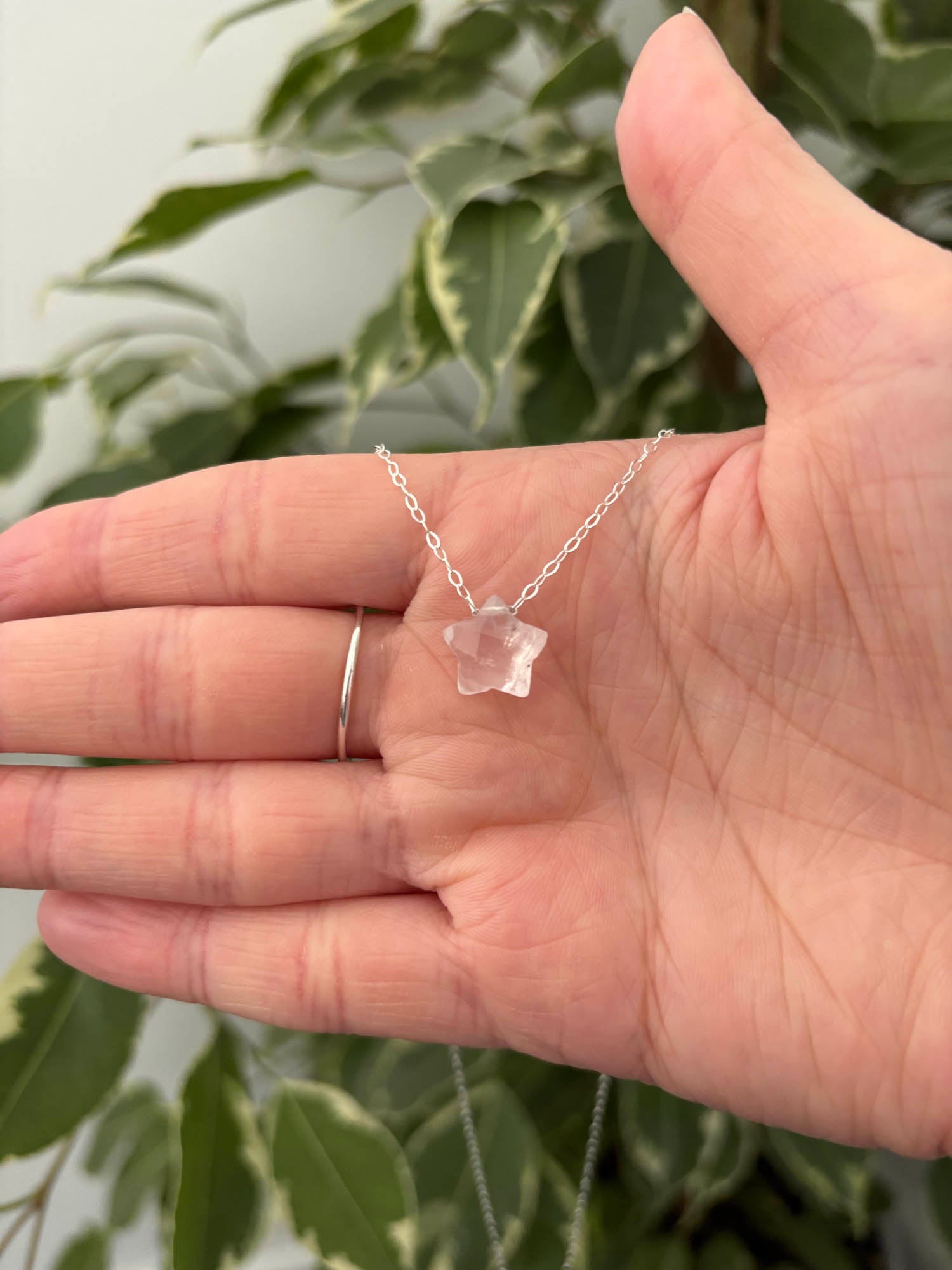 Sterling Silver Rose Quartz Star Bead 16" Necklace