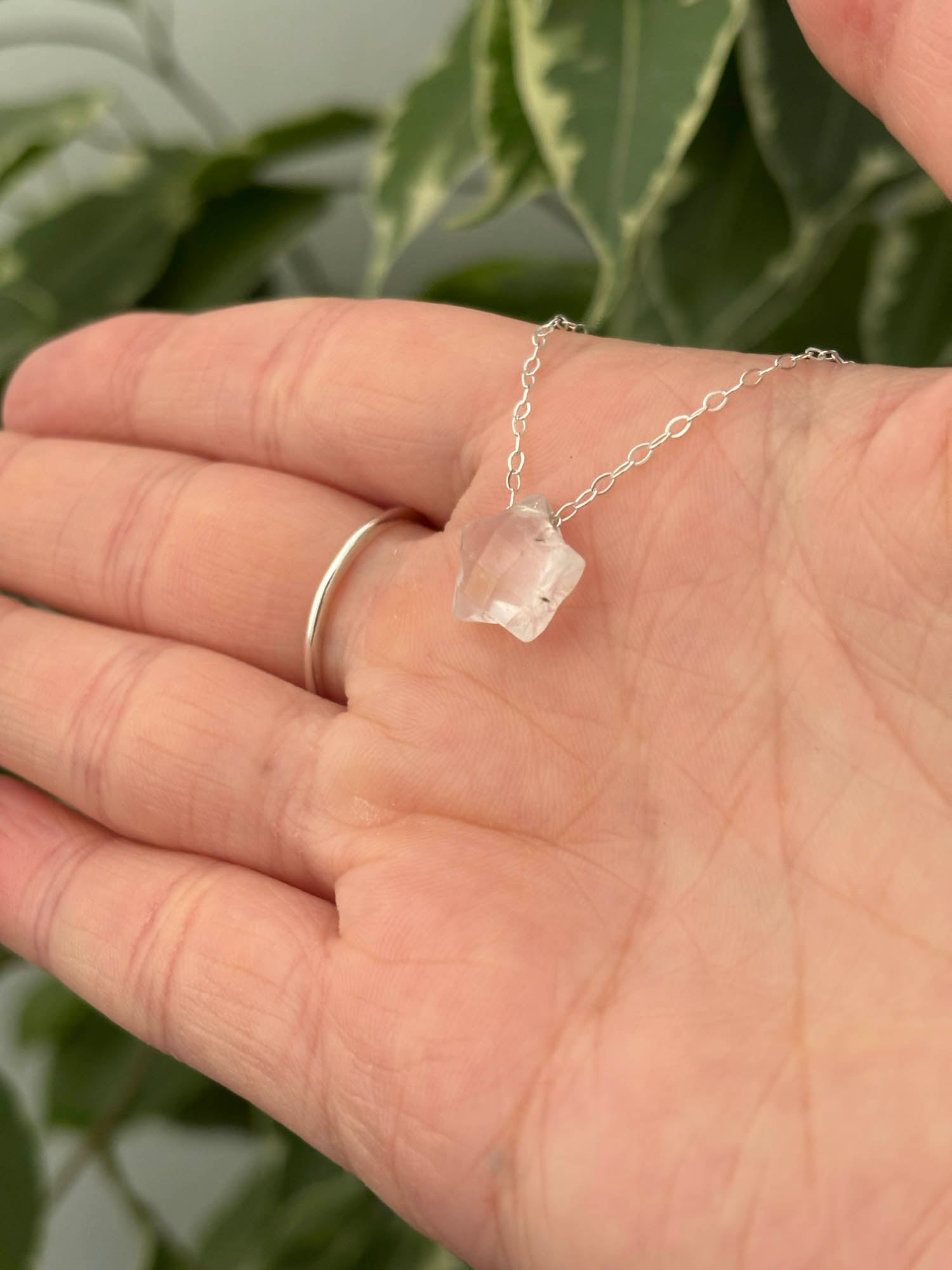 Sterling Silver Rose Quartz Star Bead 16" Necklace