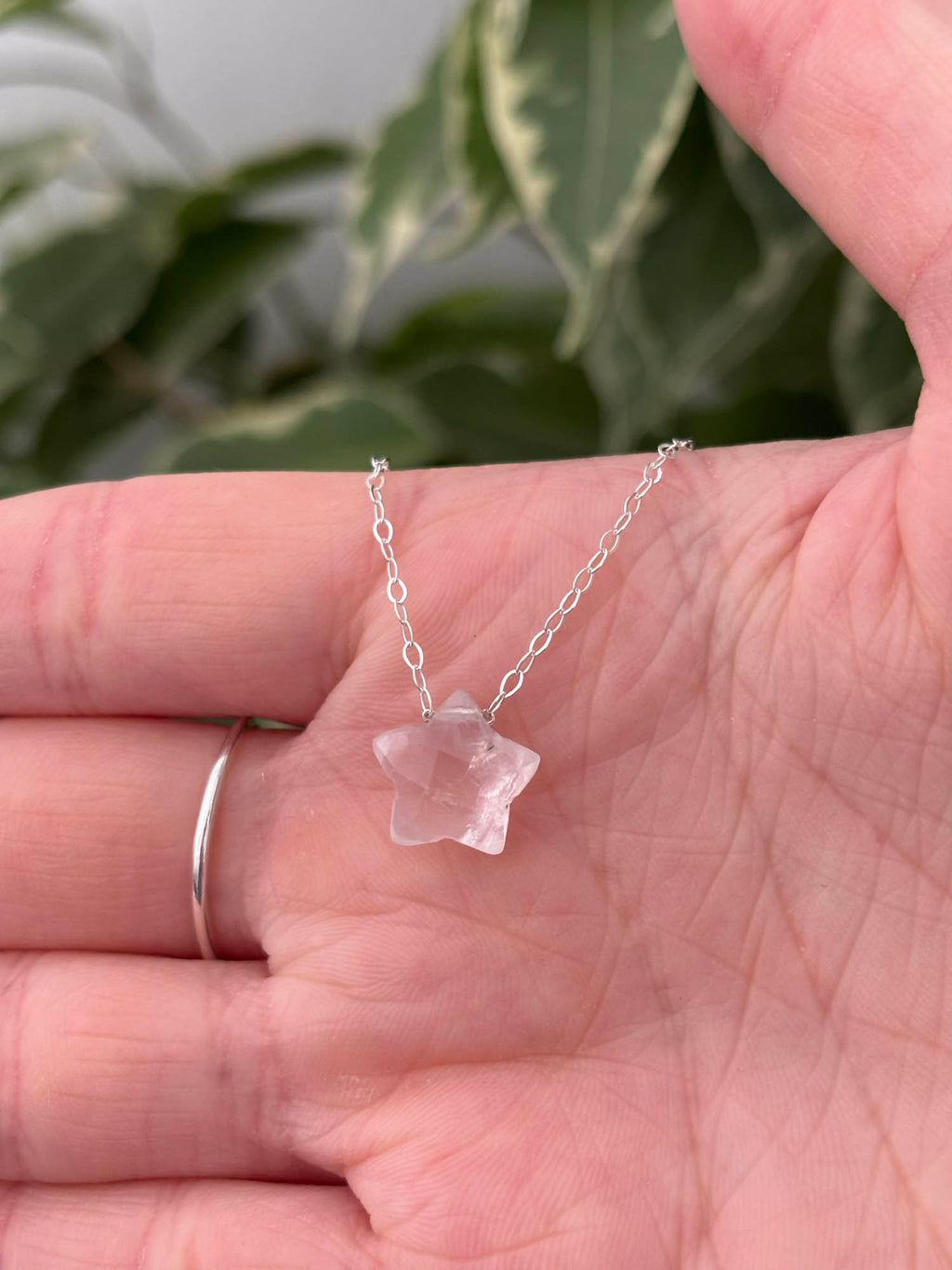 Sterling Silver Rose Quartz Star Bead 16" Necklace