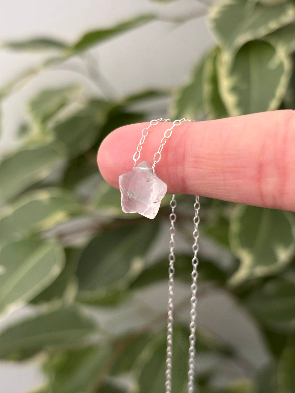 Sterling Silver Rose Quartz Star Bead 16" Necklace