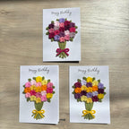 Crochet Pink & Purple Floral Bouquet Birthday Card - Personalisation Optional