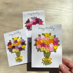 Crochet Pink & Yellow Floral Bouquet Birthday Card - Personalisation Optional