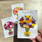 Crochet Yellow & Purple Floral Bouquet Birthday Card - Personalisation Optional