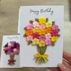 Crochet Pink & Yellow Floral Bouquet Birthday Card - Personalisation Optional