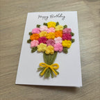 Crochet Pink & Yellow Floral Bouquet Birthday Card - Personalisation Optional