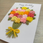 Crochet Pink & Yellow Floral Bouquet Birthday Card - Personalisation Optional