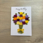 Crochet Yellow & Purple Floral Bouquet Birthday Card - Personalisation Optional