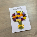 Crochet Yellow & Purple Floral Bouquet Birthday Card - Personalisation Optional
