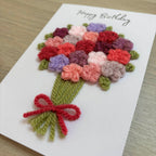 Crochet Pink & Purple Floral Bouquet Birthday Card - Personalisation Optional