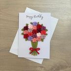 Crochet Pink & Purple Floral Bouquet Birthday Card - Personalisation Optional
