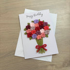 Crochet Pink & Purple Floral Bouquet Birthday Card - Personalisation Optional