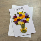 Crochet Yellow & Purple Floral Bouquet Birthday Card - Personalisation Optional