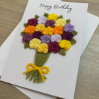 Crochet Yellow & Purple Floral Bouquet Birthday Card - Personalisation Optional