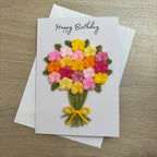 Crochet Pink & Yellow Floral Bouquet Birthday Card - Personalisation Optional