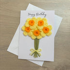 Crochet Yellow Bunch of Flowers Happy Birthday Card - Personalisation Optional
