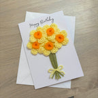 Crochet Yellow Bunch of Flowers Happy Birthday Card - Personalisation Optional