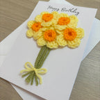 Crochet Yellow Bunch of Flowers Happy Birthday Card - Personalisation Optional
