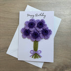 Crochet Purple Bunch of Flowers Happy Birthday Card - Personalisation Optional