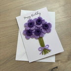 Crochet Purple Bunch of Flowers Happy Birthday Card - Personalisation Optional