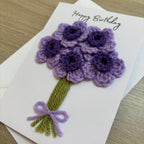 Crochet Purple Bunch of Flowers Happy Birthday Card - Personalisation Optional