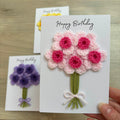 Crochet Pink Bunch of Flowers Happy Birthday Card - Personalisation Optional