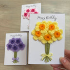 Crochet Yellow Bunch of Flowers Happy Birthday Card - Personalisation Optional