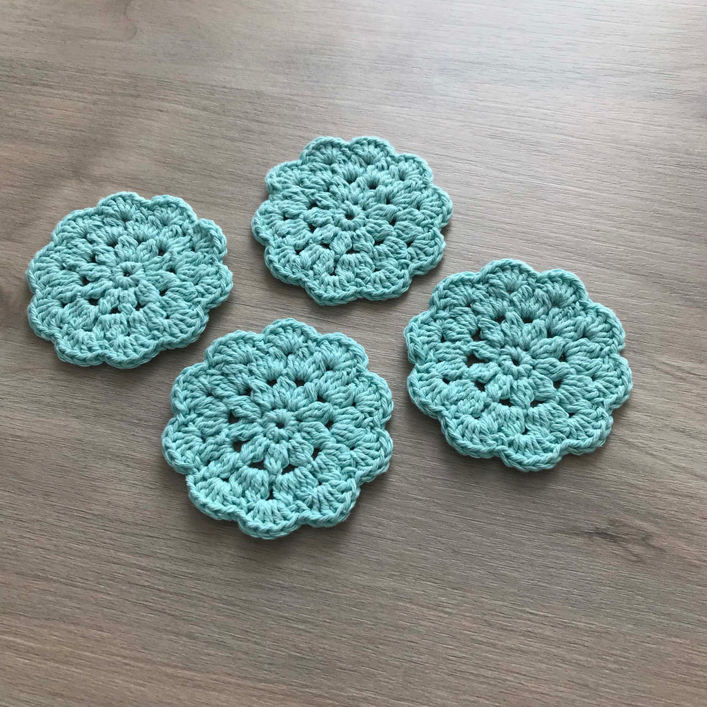 100% Recycled Cotton Crochet Turquoise Coasters - Set of 4