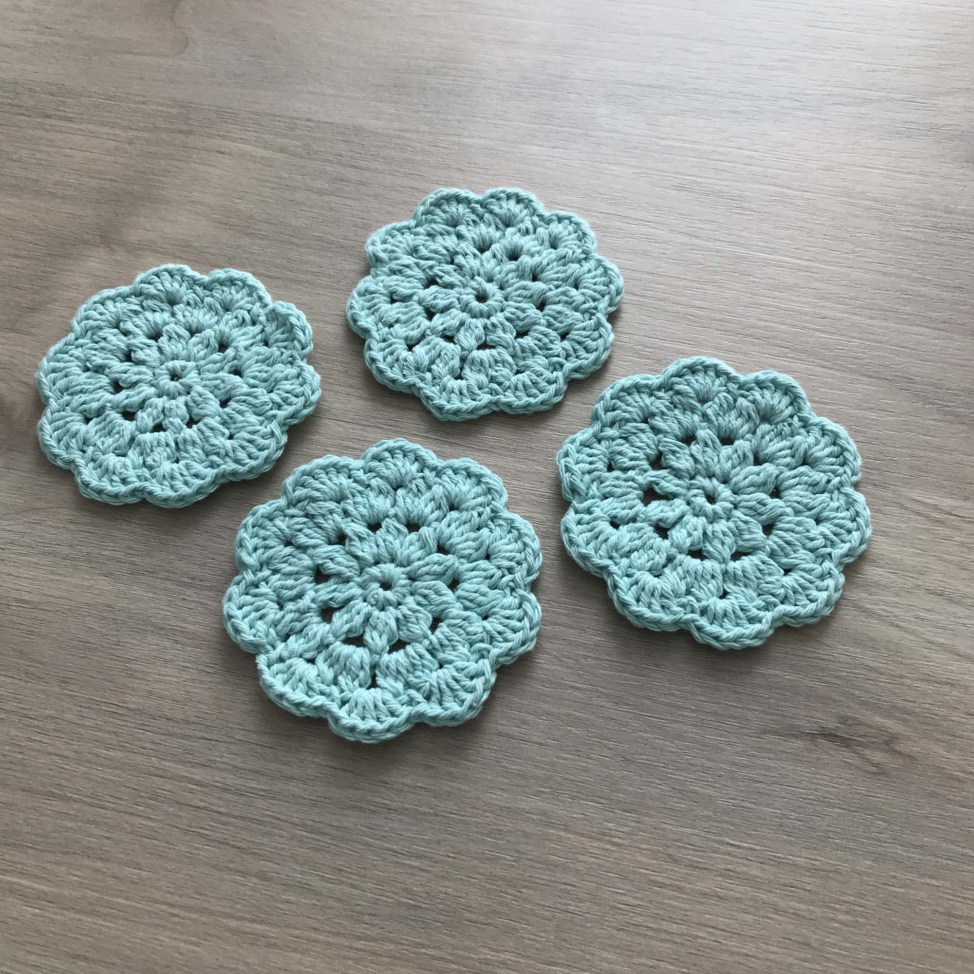 100% Recycled Cotton Crochet Turquoise Coasters - Set of 4