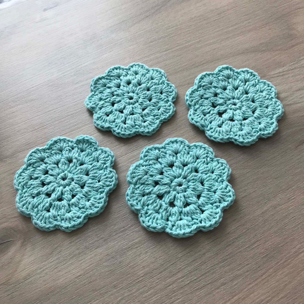 100% Recycled Cotton Crochet Turquoise Coasters - Set of 4