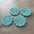 100% Recycled Cotton Crochet Turquoise Coasters - Set of 4