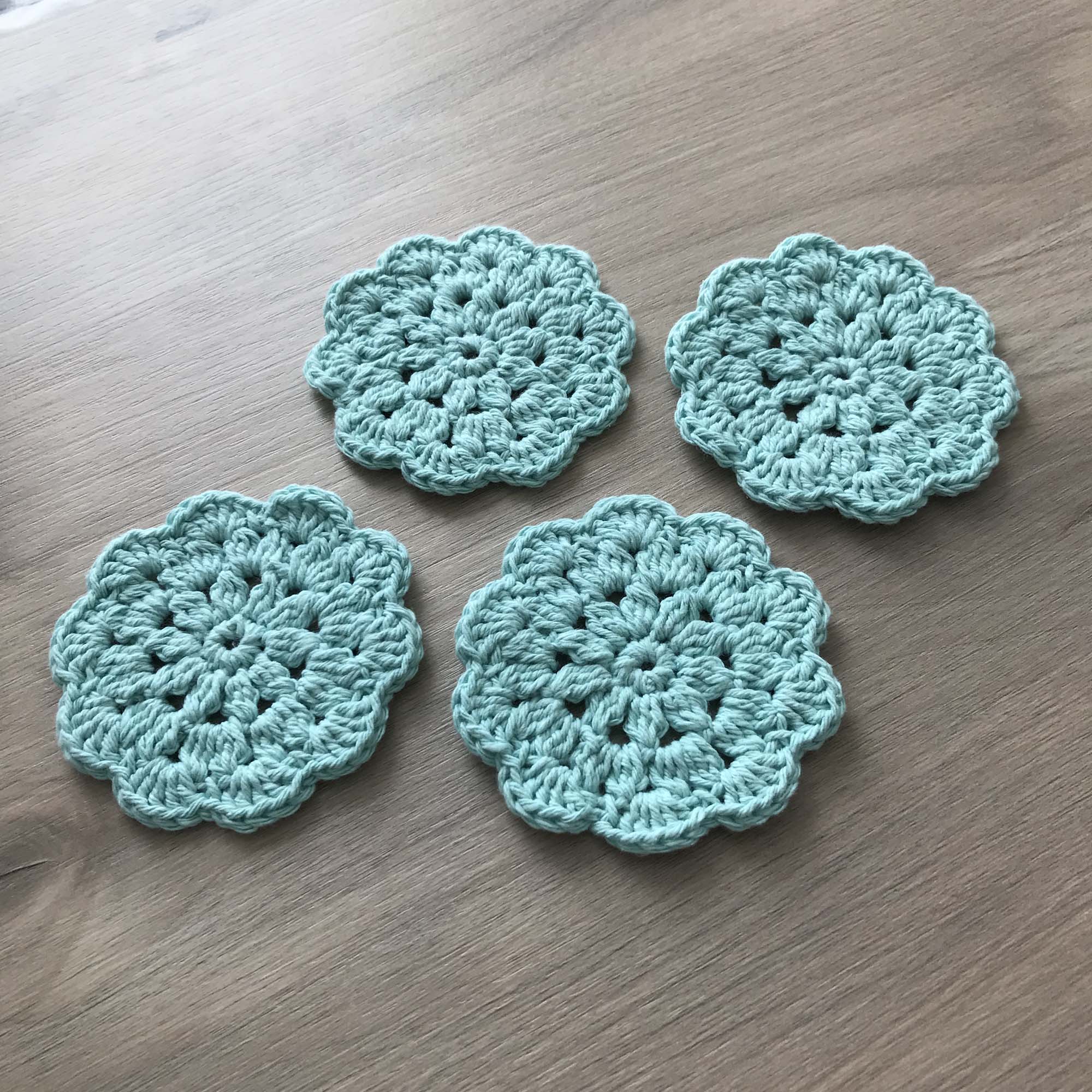 100% Recycled Cotton Crochet Turquoise Coasters - Set of 4