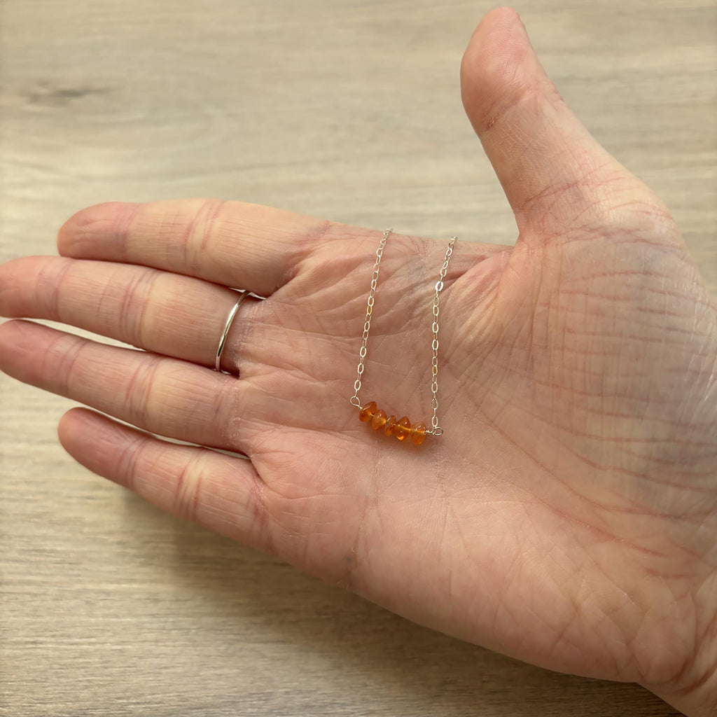 Sterling Silver Medium Carnelian Gemstone Bar 16" Necklace