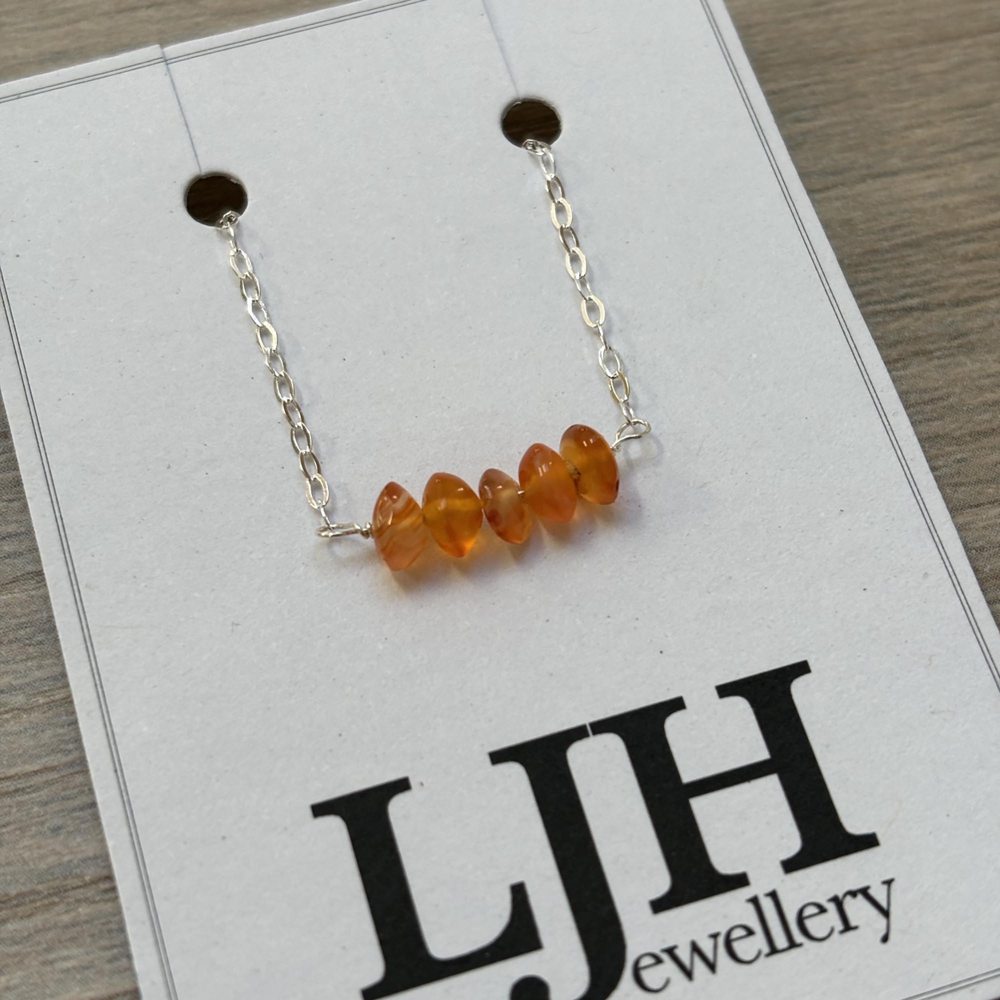 Sterling Silver Medium Carnelian Gemstone Bar 16" Necklace