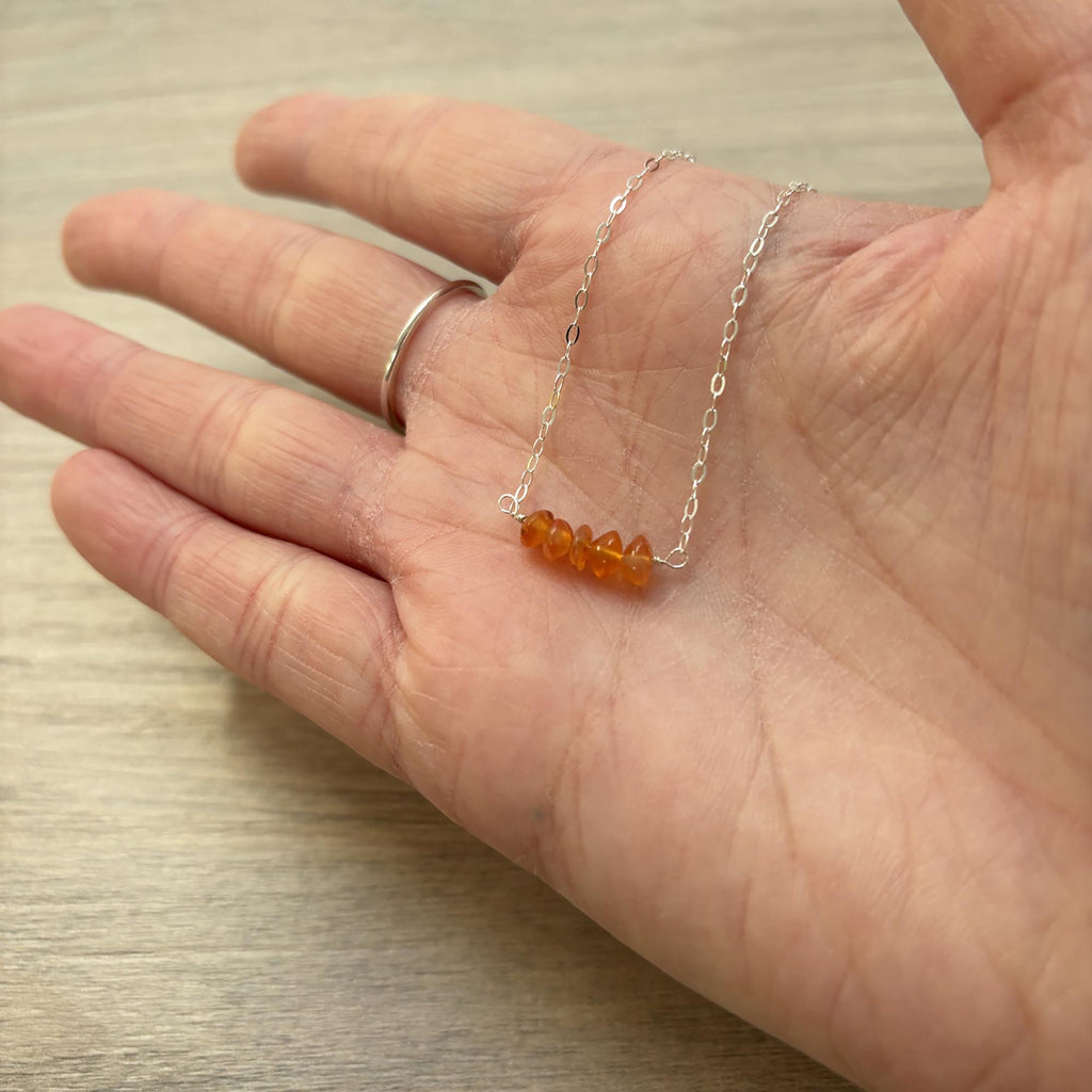Sterling Silver Medium Carnelian Gemstone Bar 16" Necklace