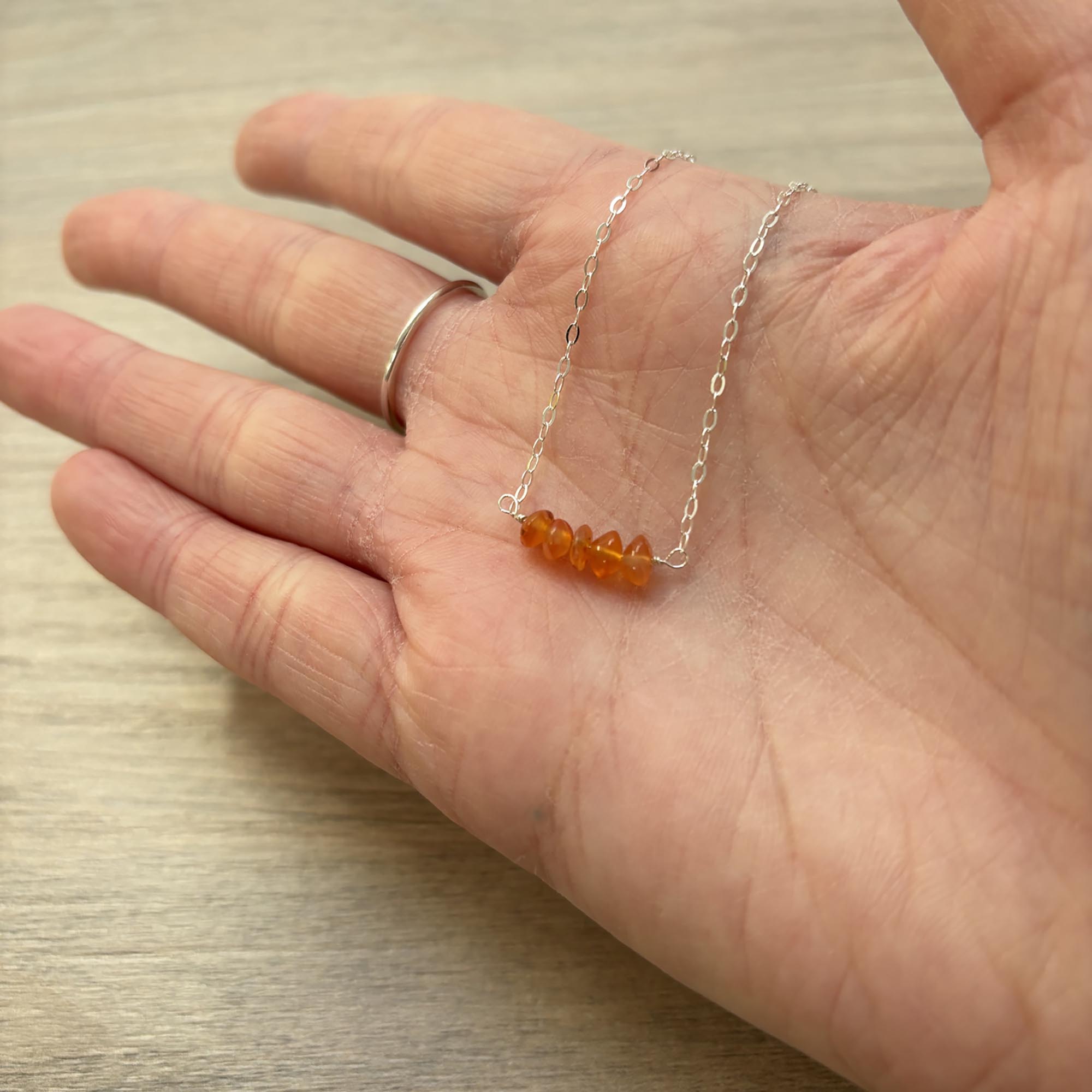 Sterling Silver Medium Carnelian Gemstone Bar 16" Necklace