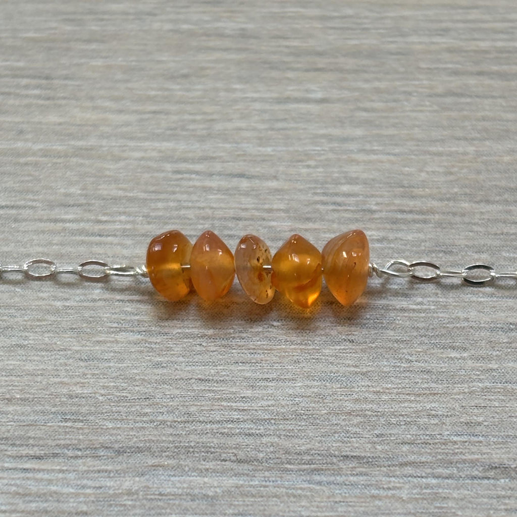 Sterling Silver Medium Carnelian Gemstone Bar 16" Necklace