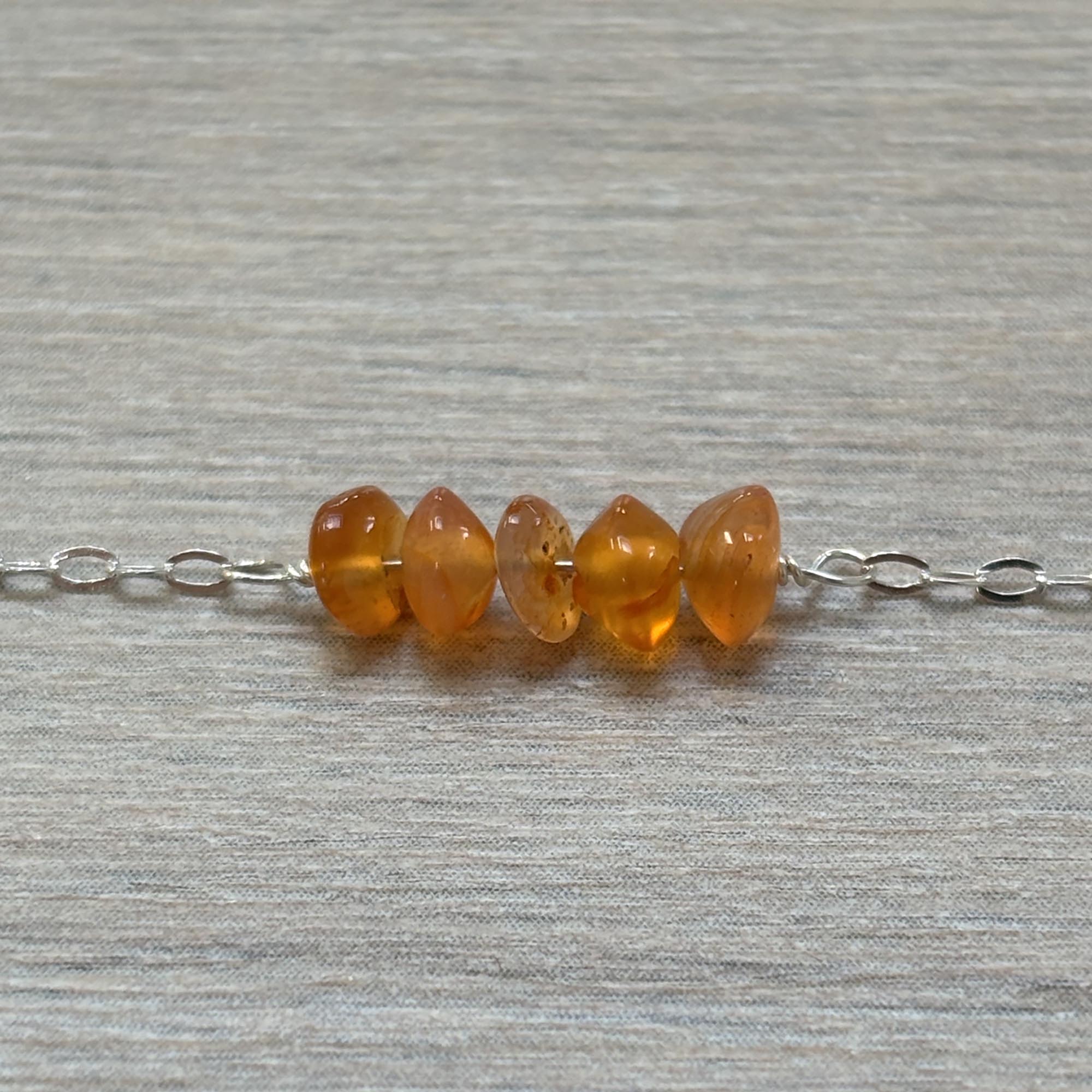Sterling Silver Medium Carnelian Gemstone Bar 16" Necklace