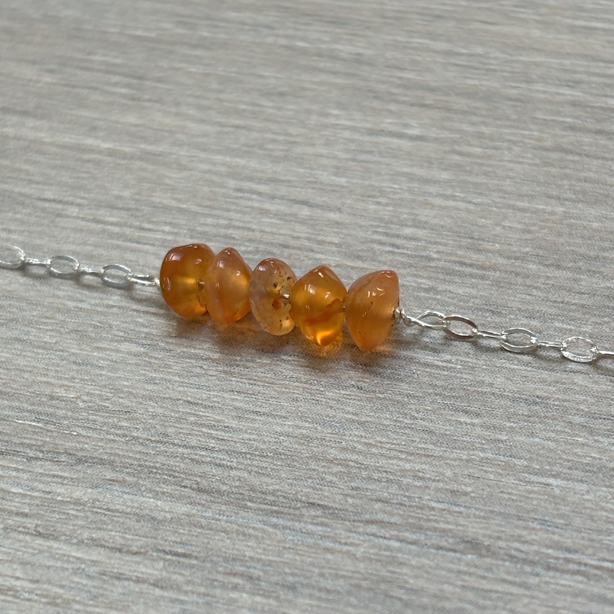 Sterling Silver Medium Carnelian Gemstone Bar 16" Necklace