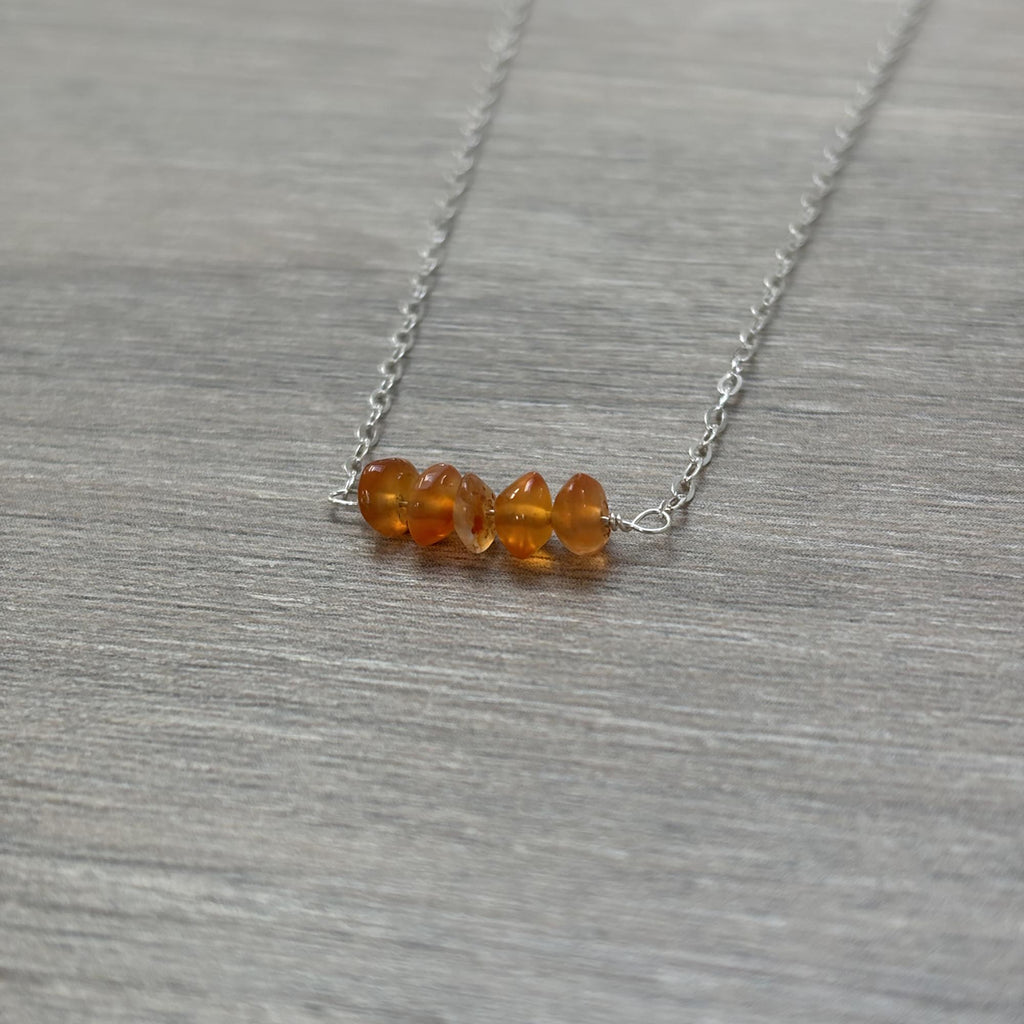 Sterling Silver Medium Carnelian Gemstone Bar 16" Necklace