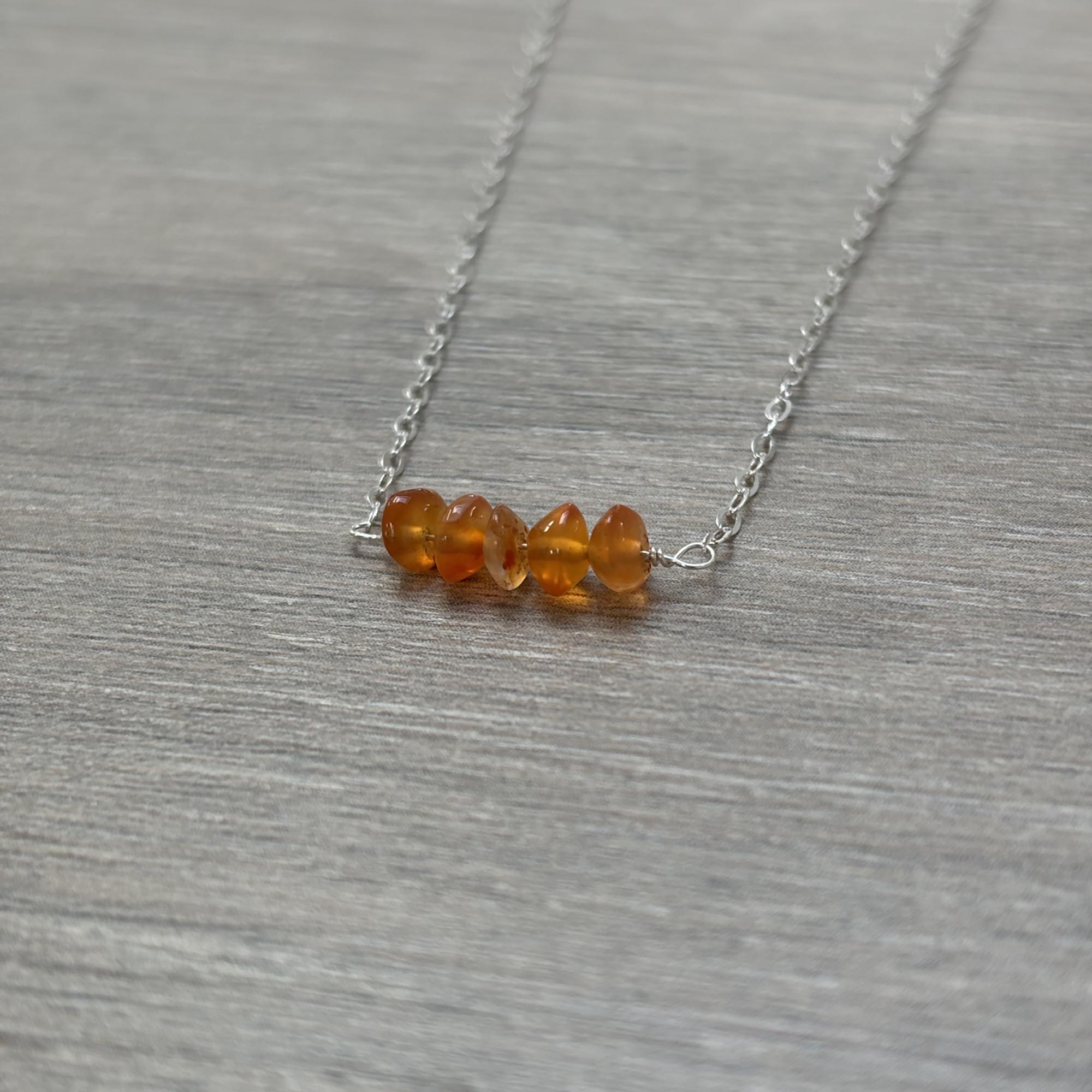 Sterling Silver Medium Carnelian Gemstone Bar 16" Necklace