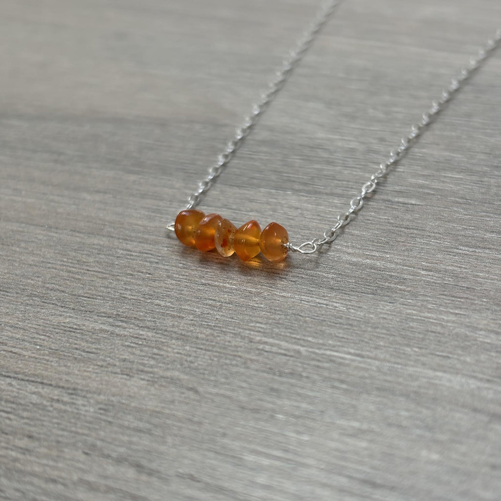 Sterling Silver Medium Carnelian Gemstone Bar 16" Necklace
