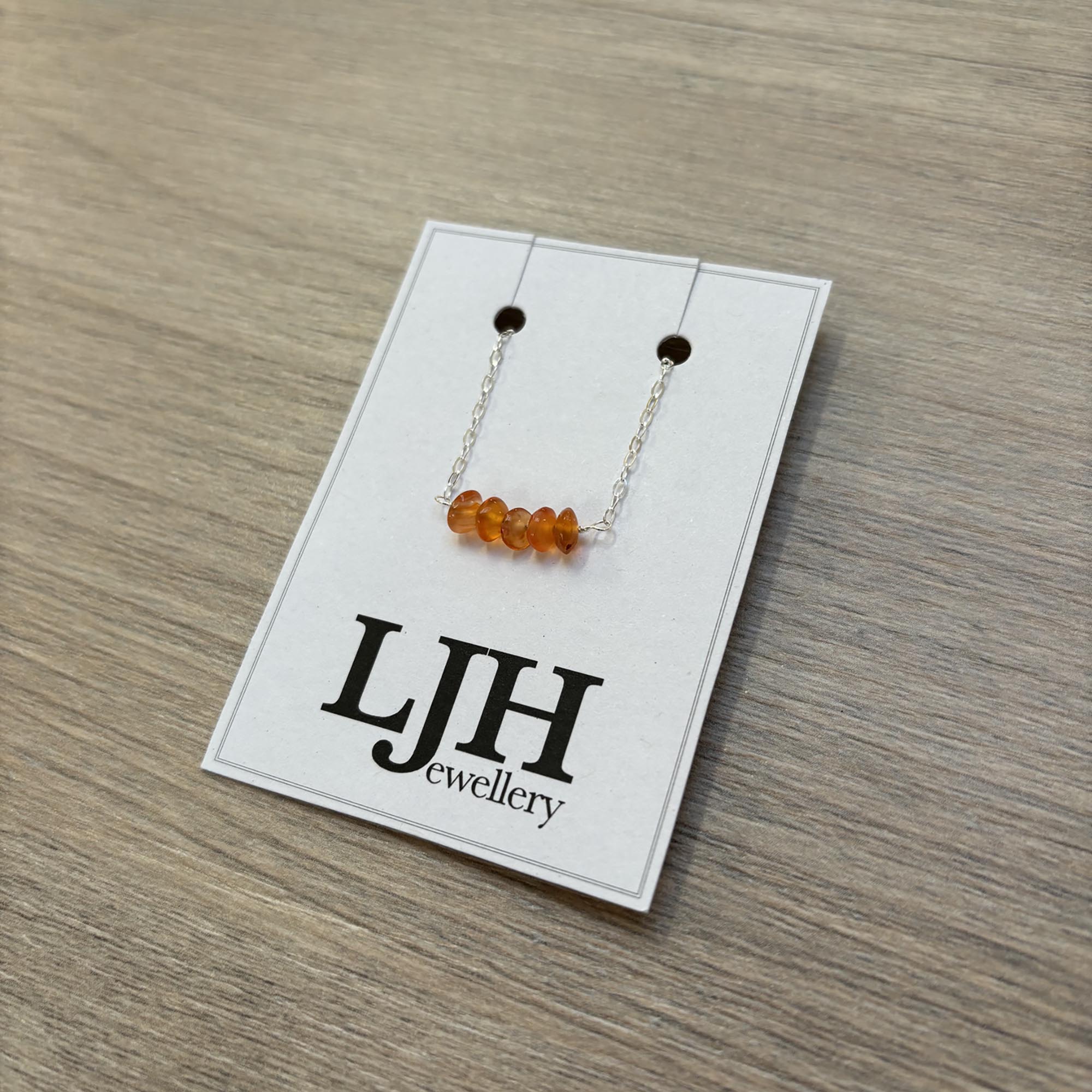 Sterling Silver Medium Carnelian Gemstone Bar 16" Necklace